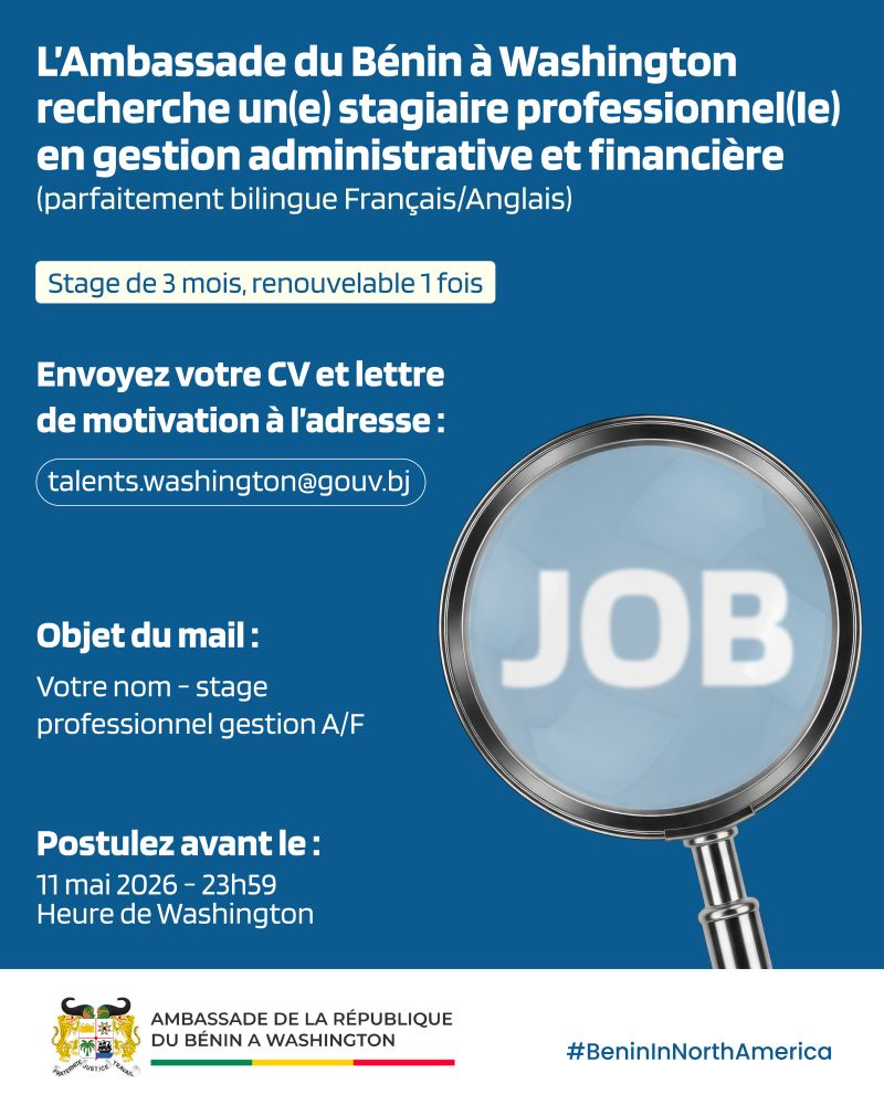 AVIS DE RECRUTEMENT D’UN(E) STAGIAIRE PTROFESSIONEL(LE) EN GESTION ADMINISATIVE ET FINANCIERE