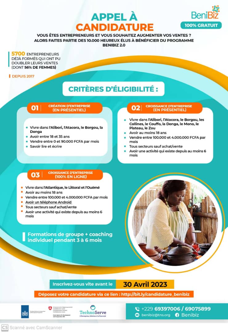 APPEL À  CANDIDATURE DU PROGRAMMA BENIBIZ 2.0