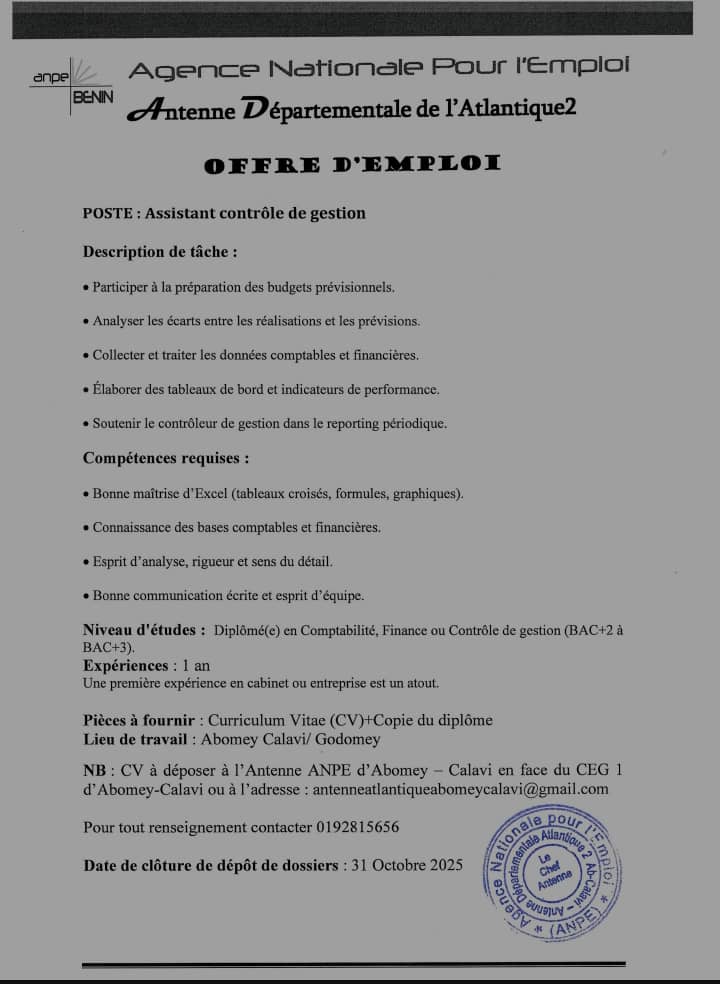 ASSISTANT CONTRÔLE DE GESTION