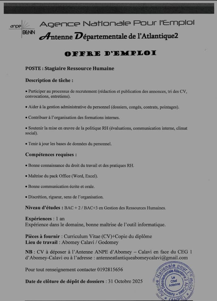 STAGIAIRE RESSOURCES HUMAINES