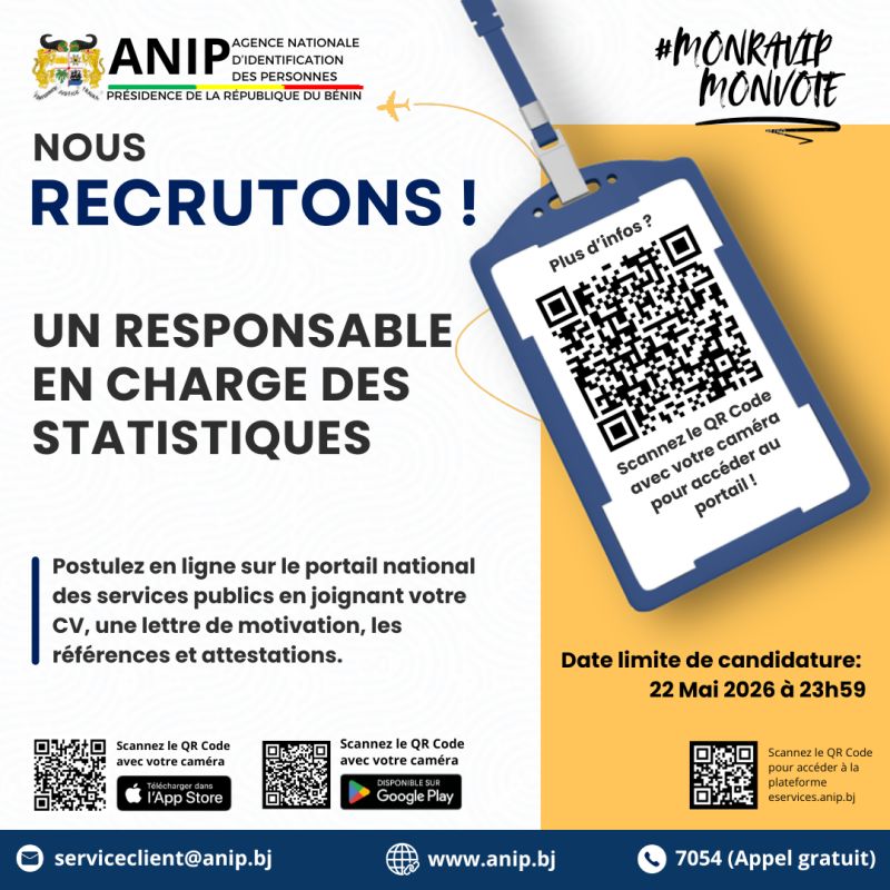 AVIS DE RECRUTEMENT D'UN  RESPONSABLE CHARGE DES STATISTIQUES 