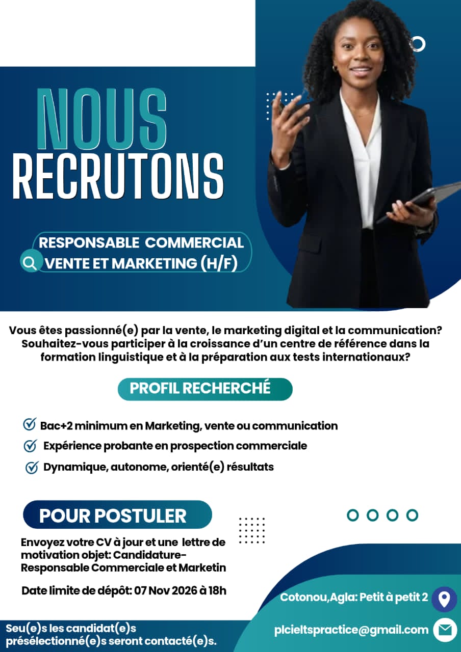 RESPONSABLE COMMERCIAL VENTE & MARKETING (H/F)
